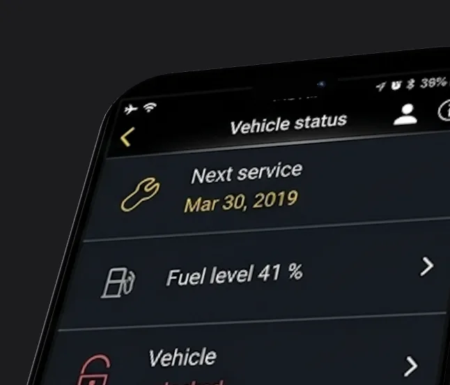 Screenshot der Android-App Cars Connect zur Steuerung von Fahrzeugfunktionen