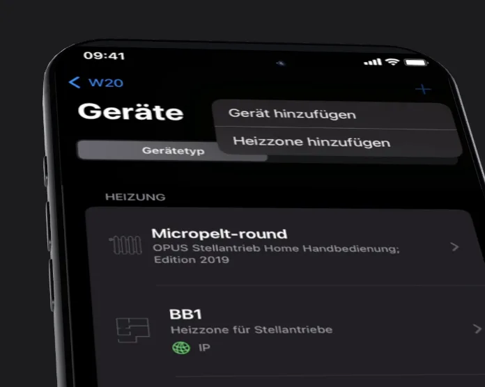Screenshot der App myOPUS zur Einrichtung von OPUS greenNet Geräten